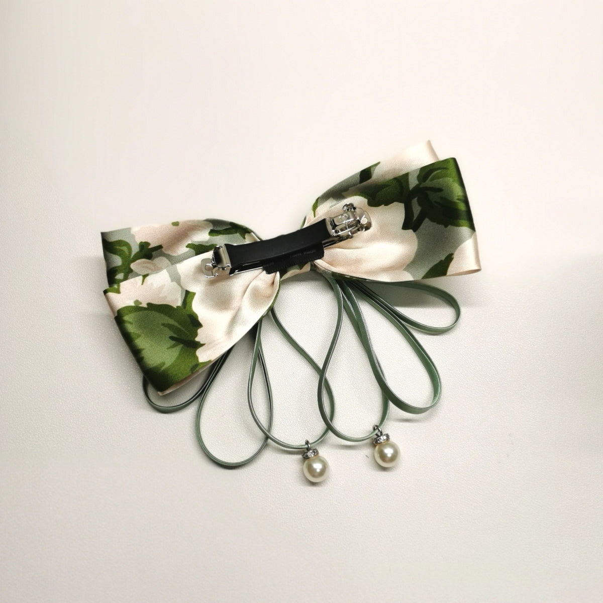 Pure Silk Bow Clip with Pearl Accents