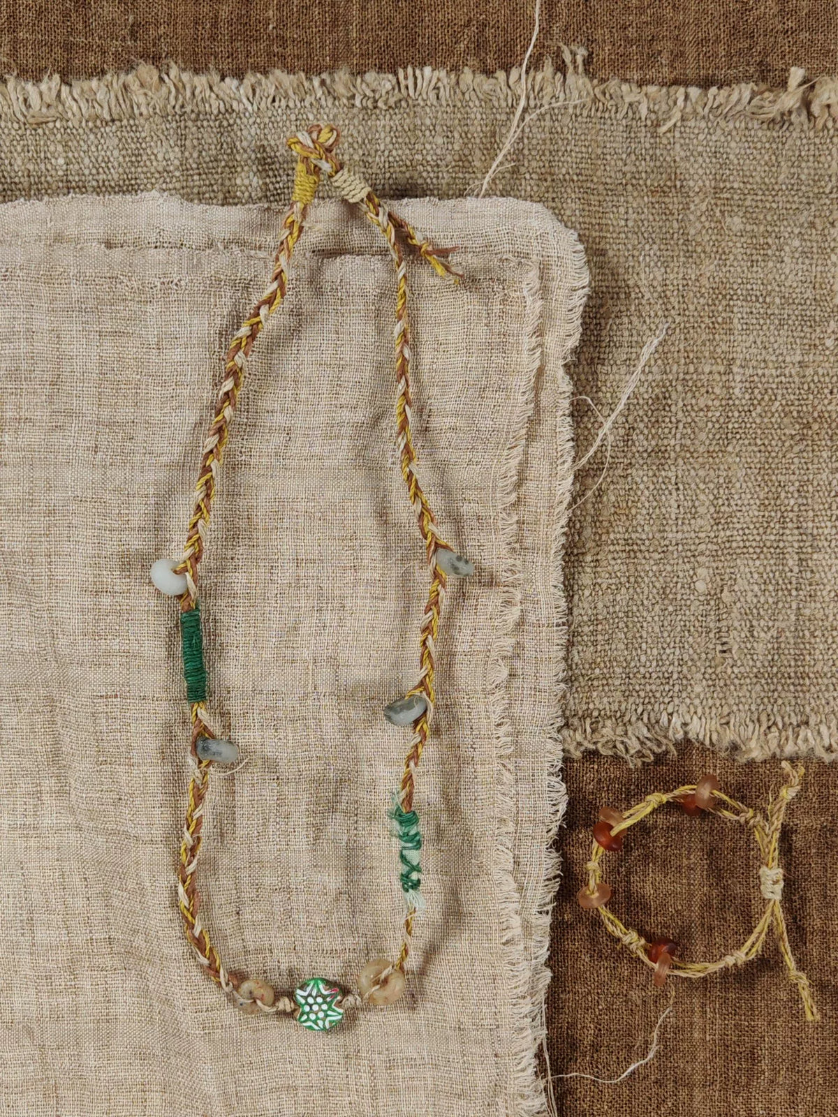 Plant Dyed Ramie Cord Necklace Nepalese Glass Bead