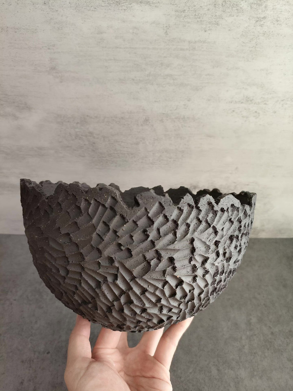 Carved Ceramic Bowl High Fired Clay