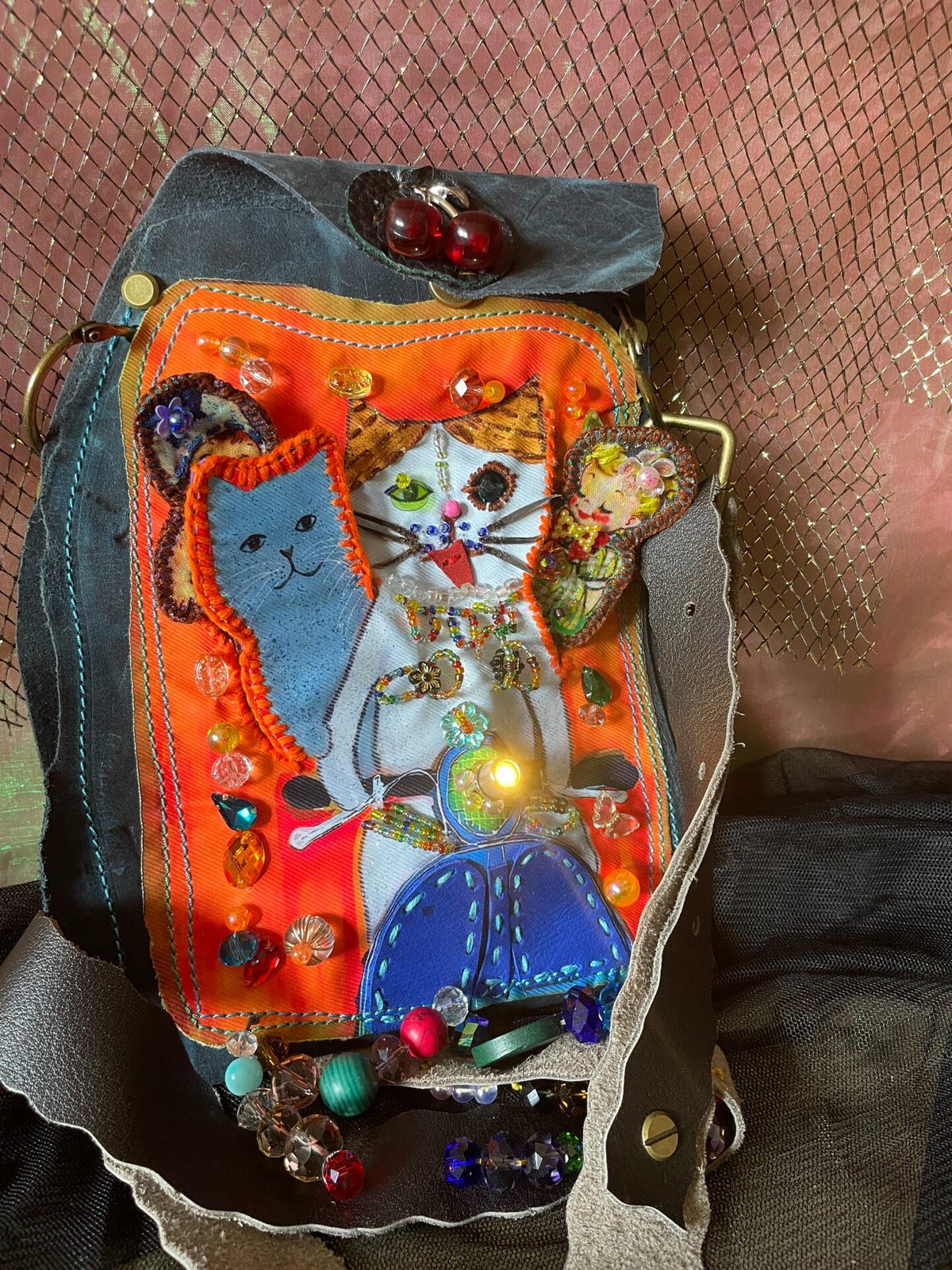 Beaded Cat Crossbody Bag