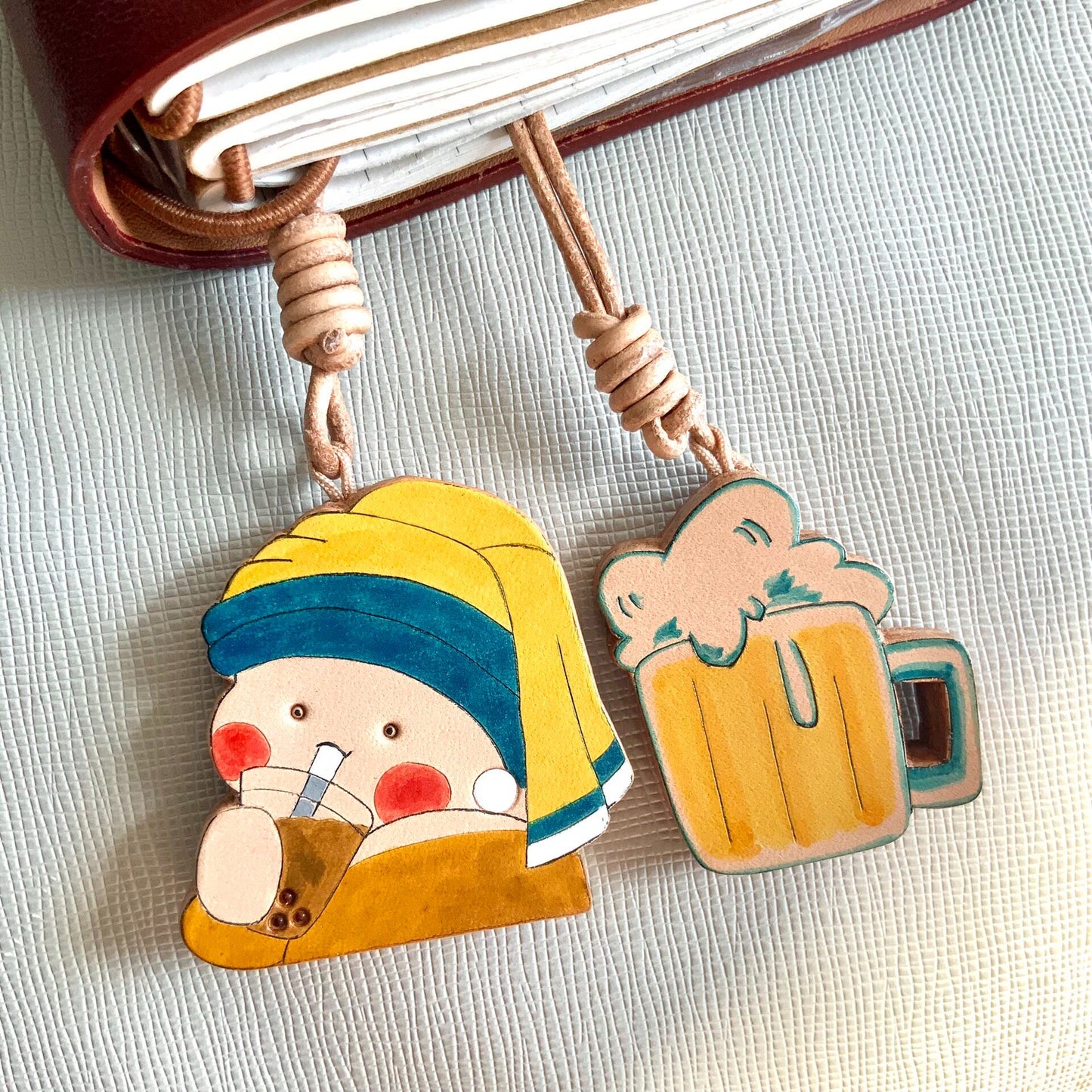 Set of 3 Hand-Painted Vegetable-Tanned Leather Charms