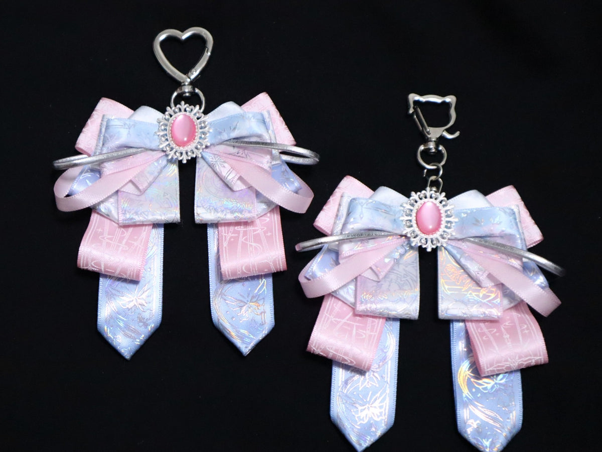 Pink Blue Bow Ribbon Keychain Bag Charm