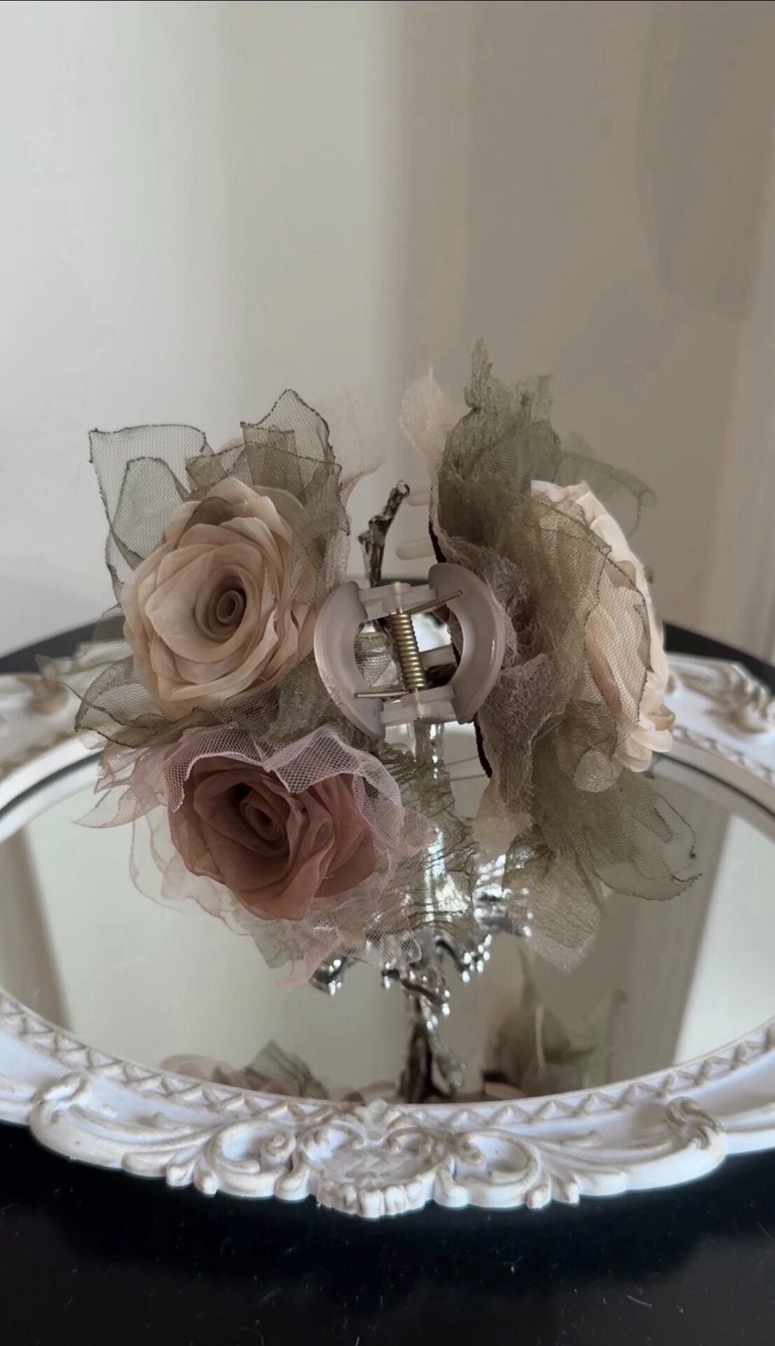 Olive Green Rose Floral Claw Clip