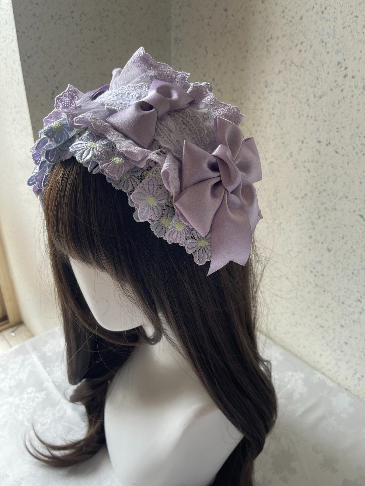 Lolita Lace Headband Purple Green Satin Bows