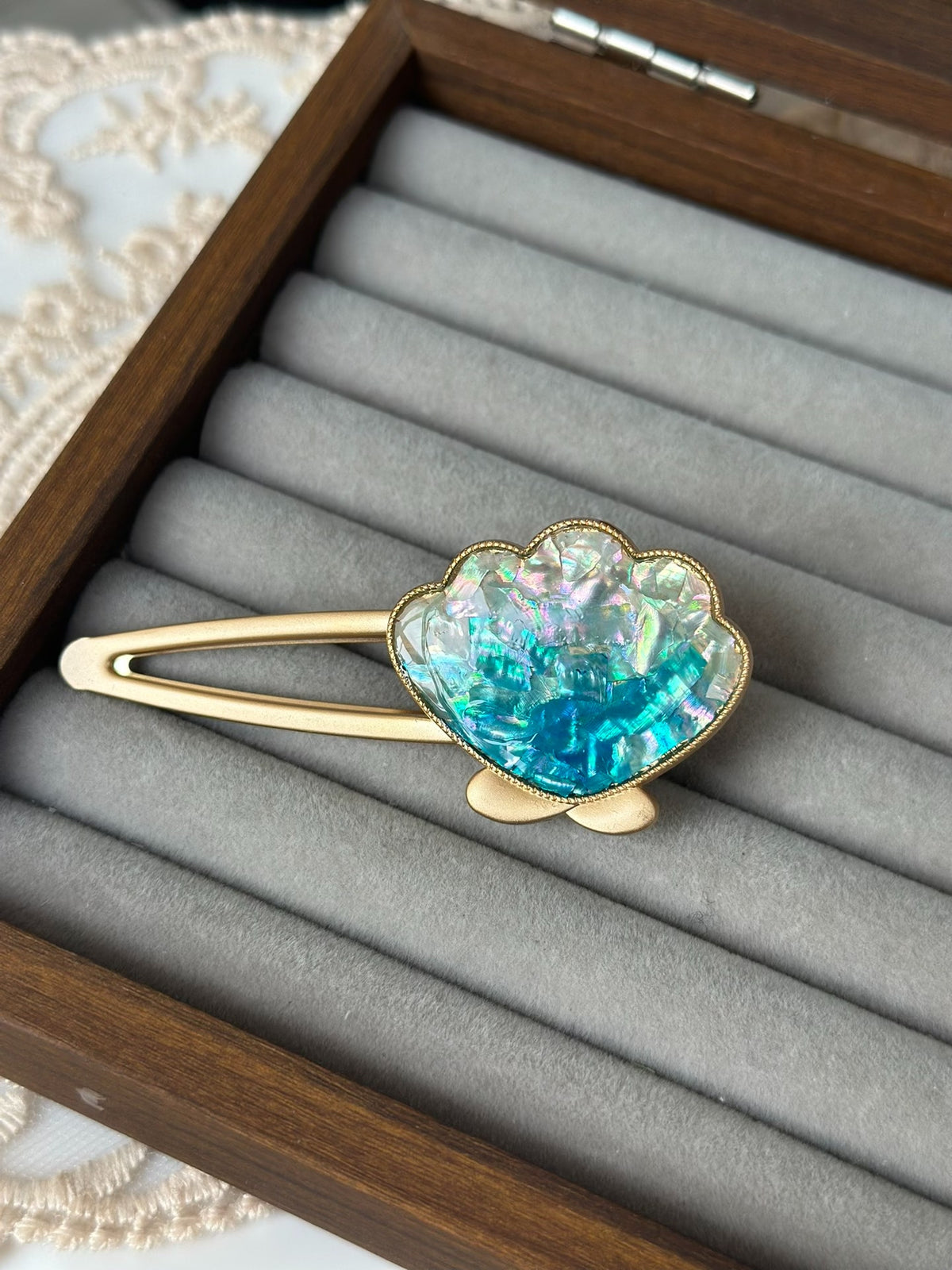 Abalone Shell Hair Clip Gold Metal