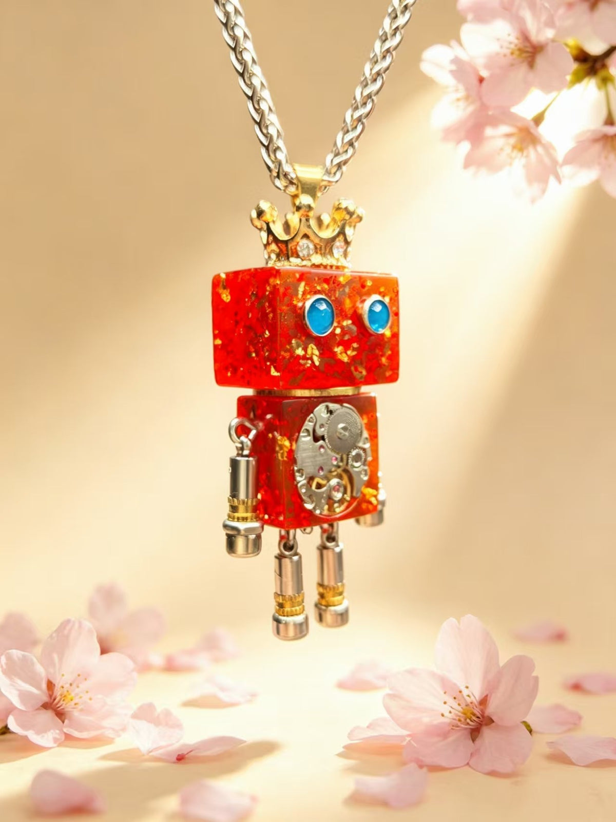 Rote Punk-Roboter-Anhängerkette mit Krone