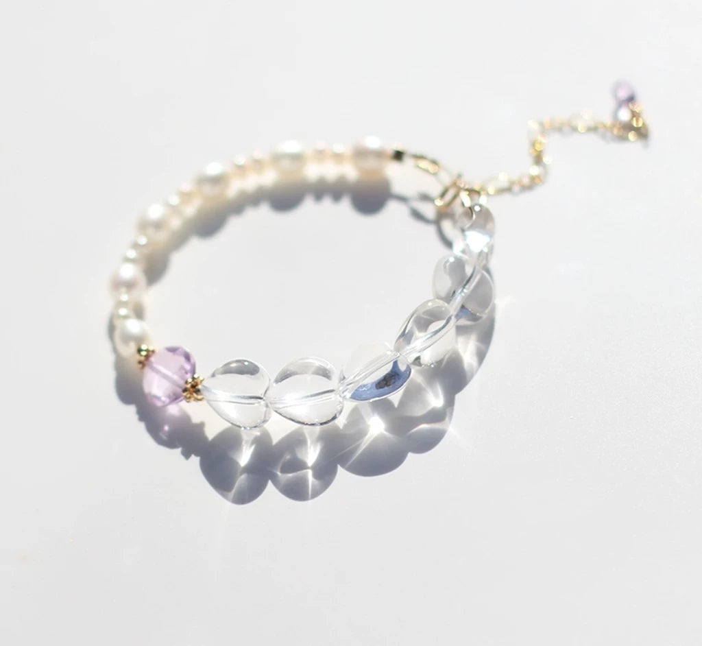 Amethyst-Bergkarz-Perlenarmband