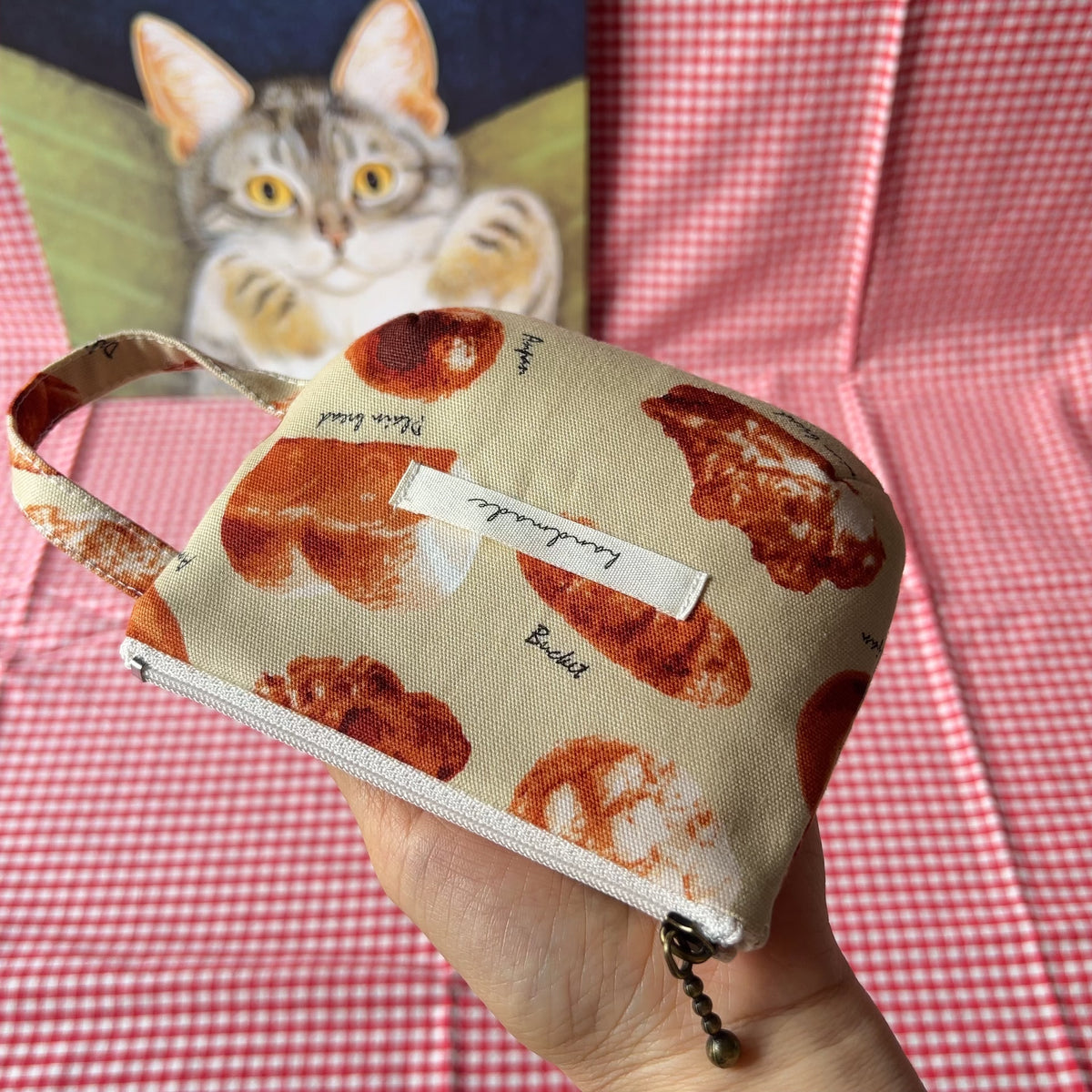 Handmade Canvas Bread Print Zipper Pouch