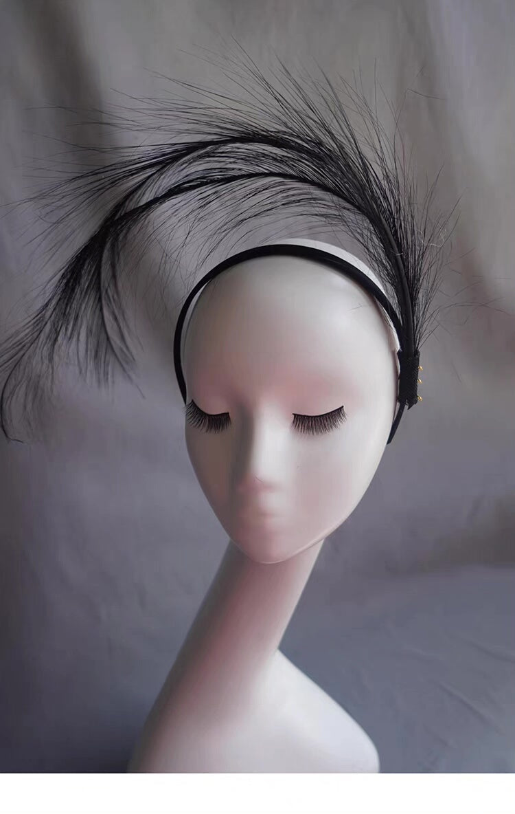 Black Ostrich Feather Headband