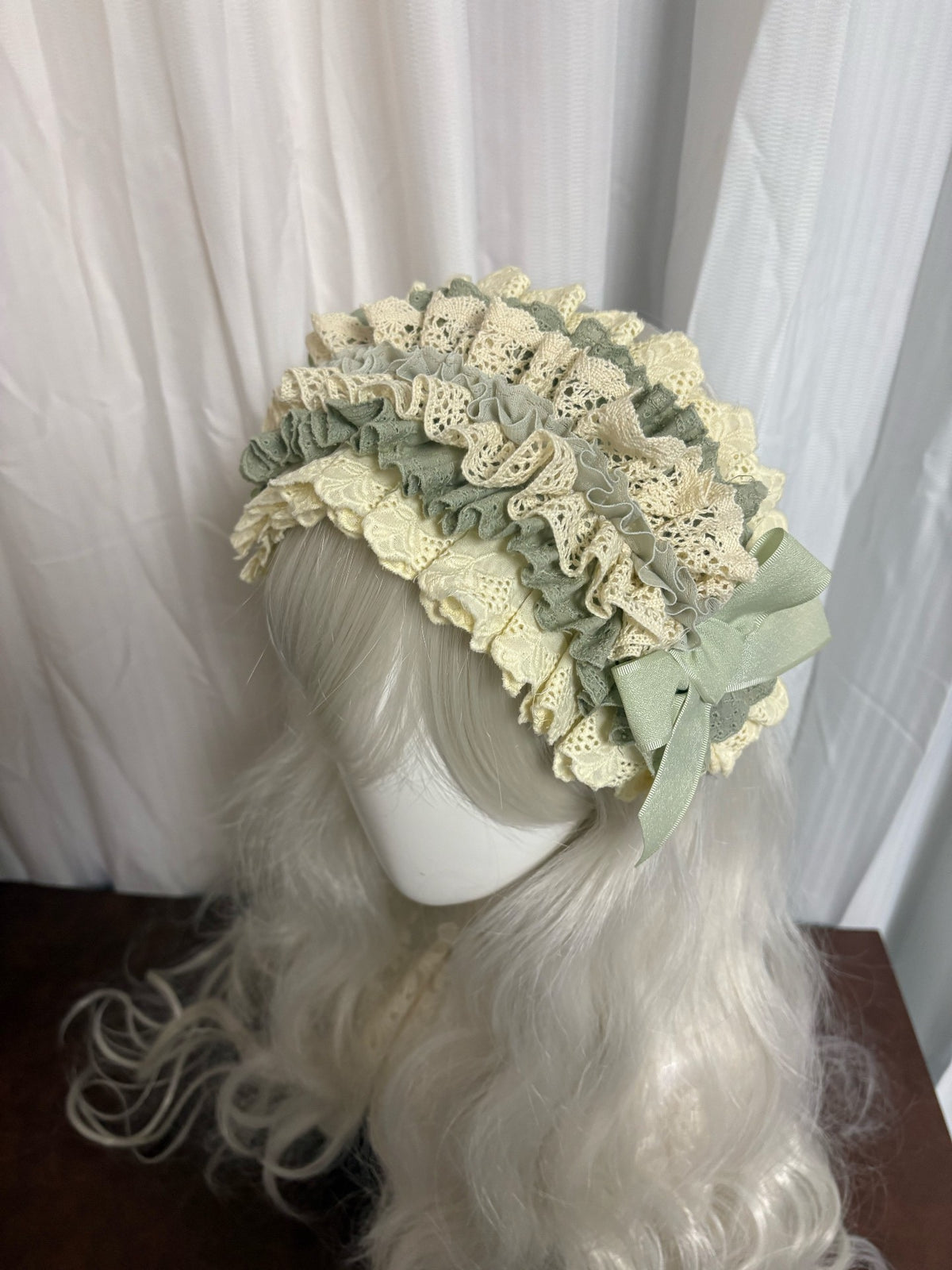 Handmade Ruffled Lace Lolita Bonnet Headdress
