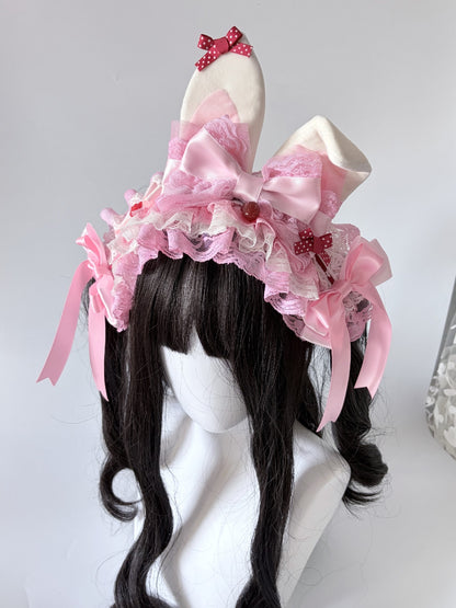 Pink Strawberry Bunny Ear Lolita Headband
