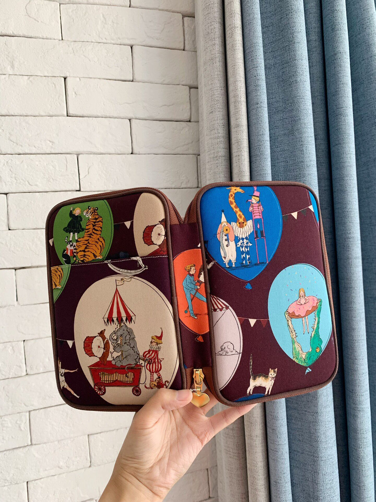 Zippered Fabric Case with Circus Print