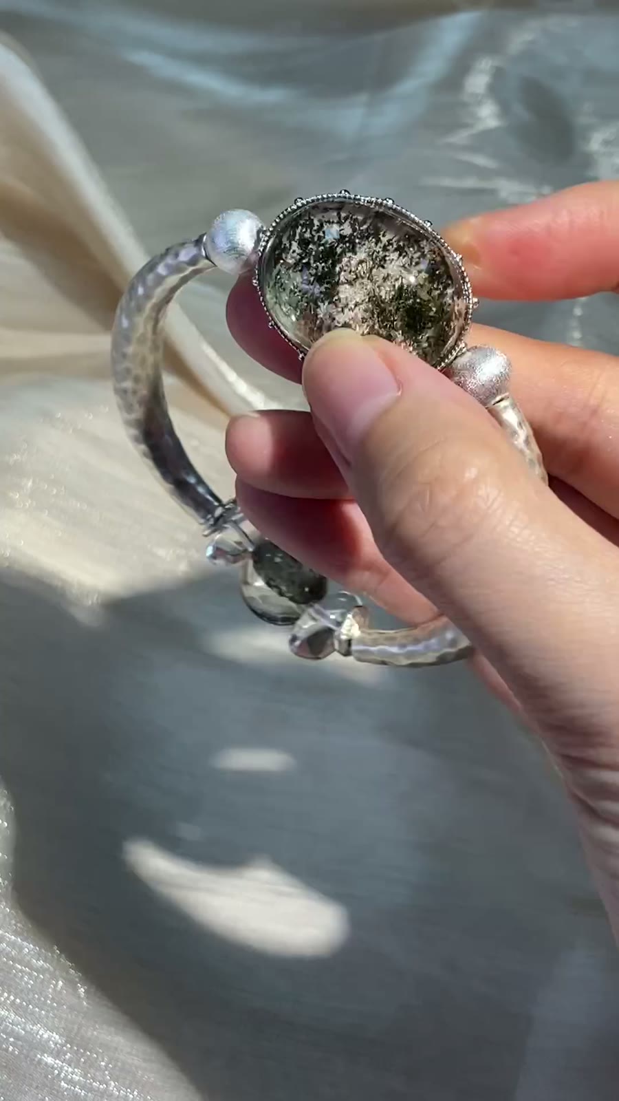 Phantom Quartz Silver Bangle Bracelet