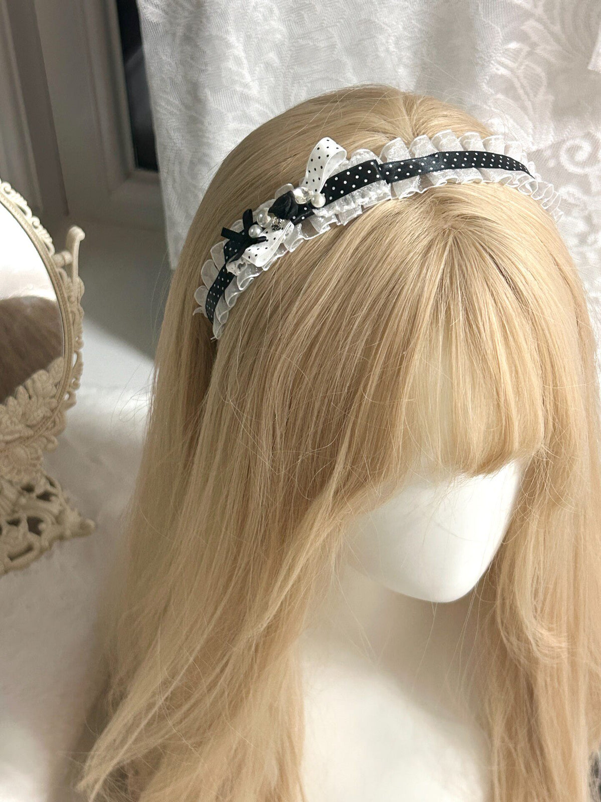 Handcrafted Polka Dot Lace Bow Headband