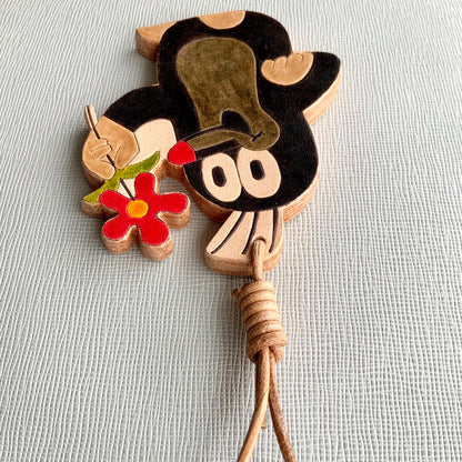 Large Leather Keychain - The Little Mole Design with Flower