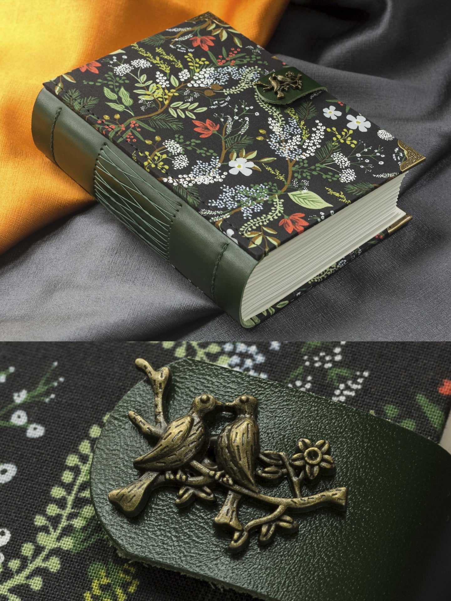Floral Notebook with Metal Bird Clasp and 120gsm Blank Pages