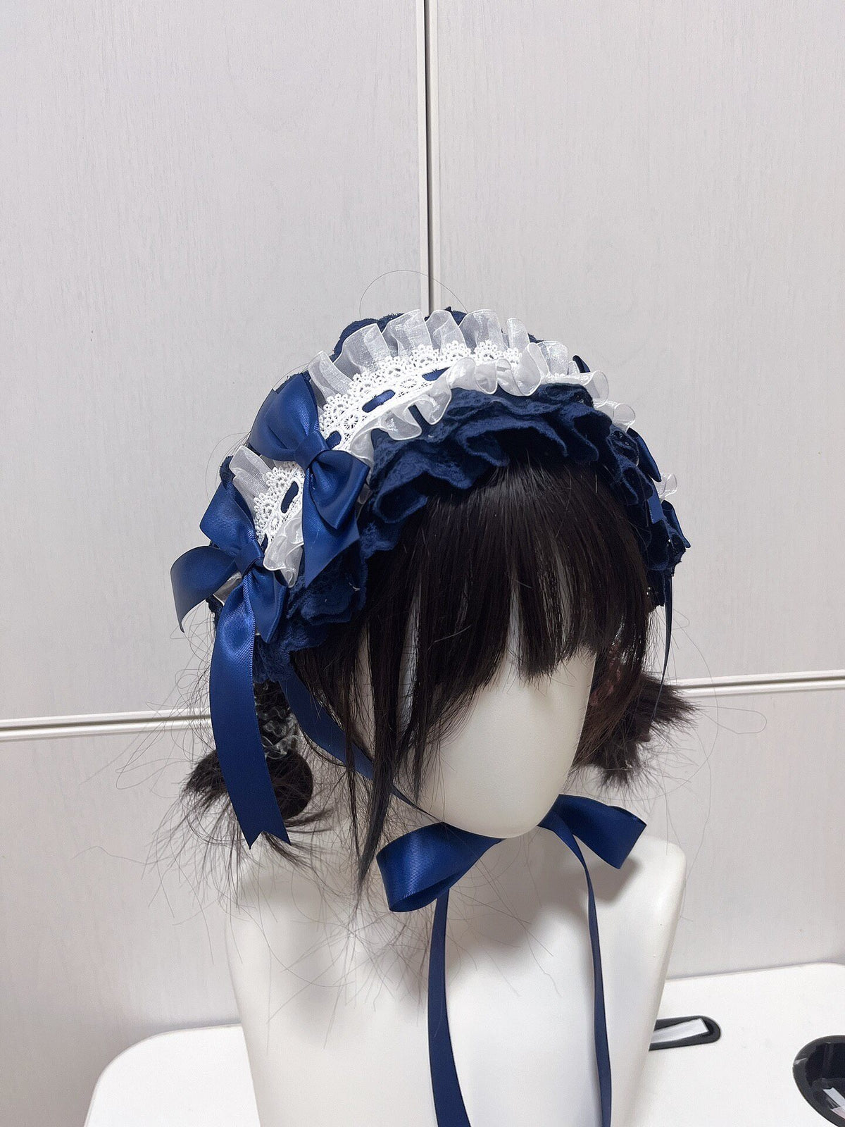 Navy Blue Lace Lolita Bonnet Headpiece
