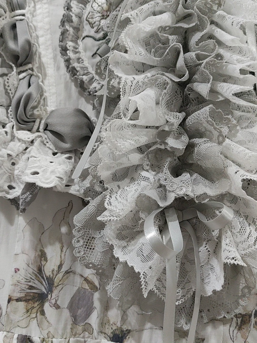 Lolita Lace Ruffle Headband Light Grey White