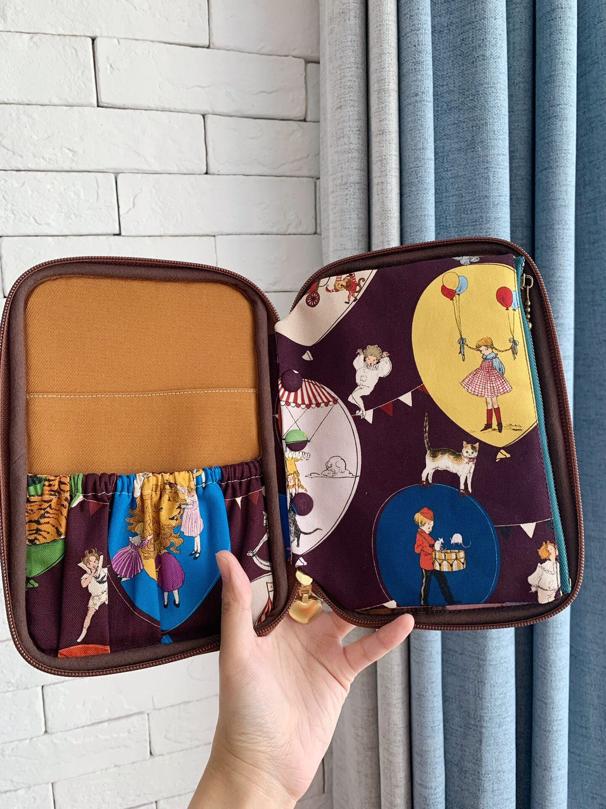 Zippered Fabric Case with Circus Print