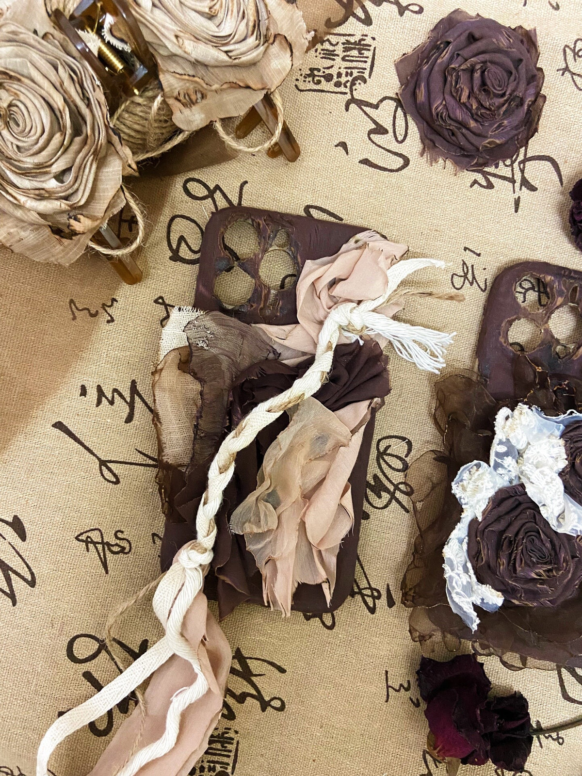 Fabric Phone Case with Burned Roses