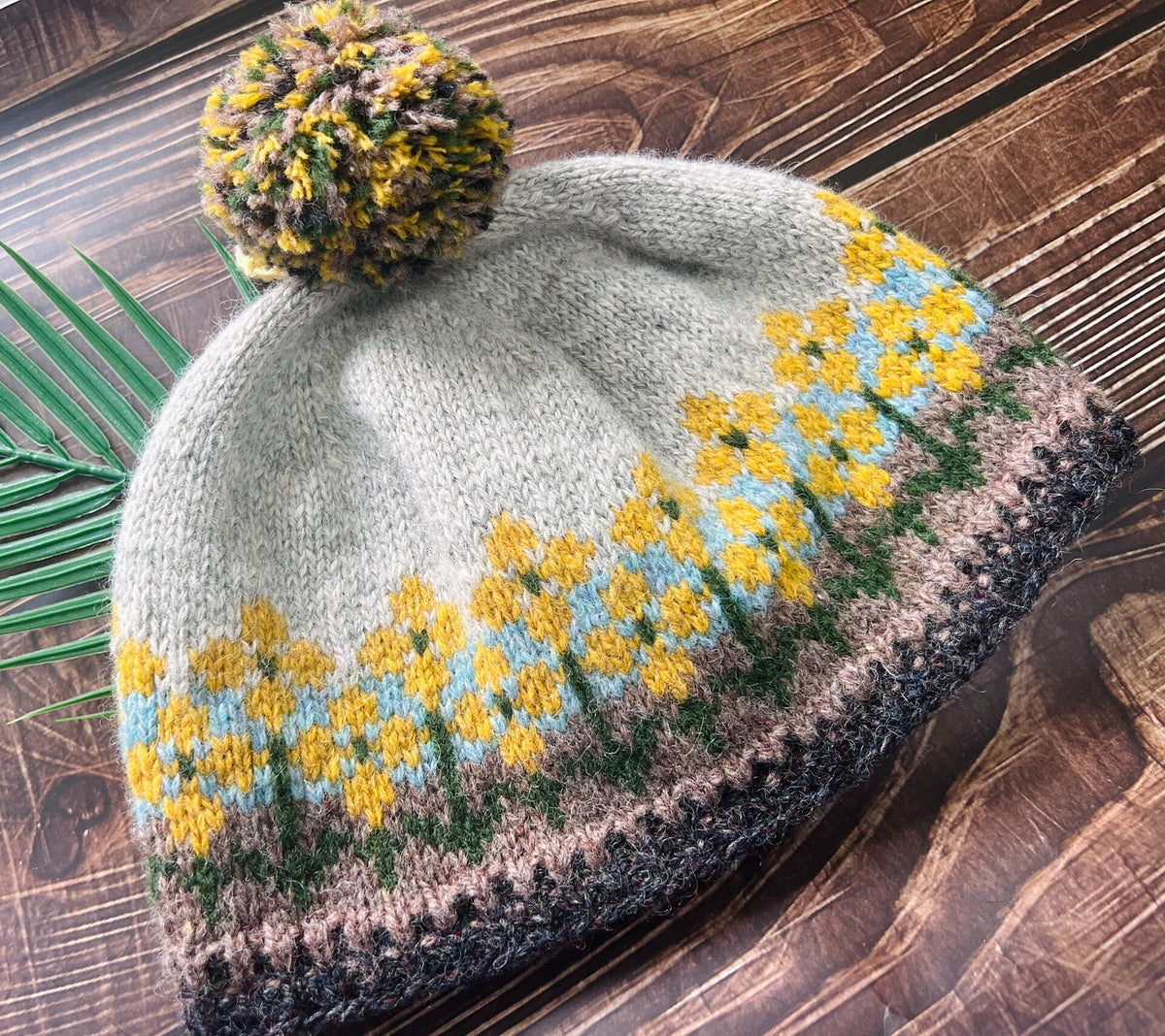 Shetland Wool Jacquard Pom Pom Hat