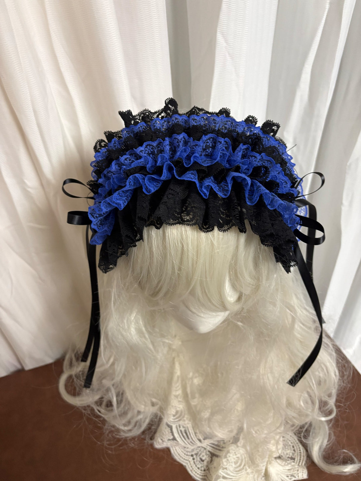 Black Blue Lace Ribbon Gothic Headpiece