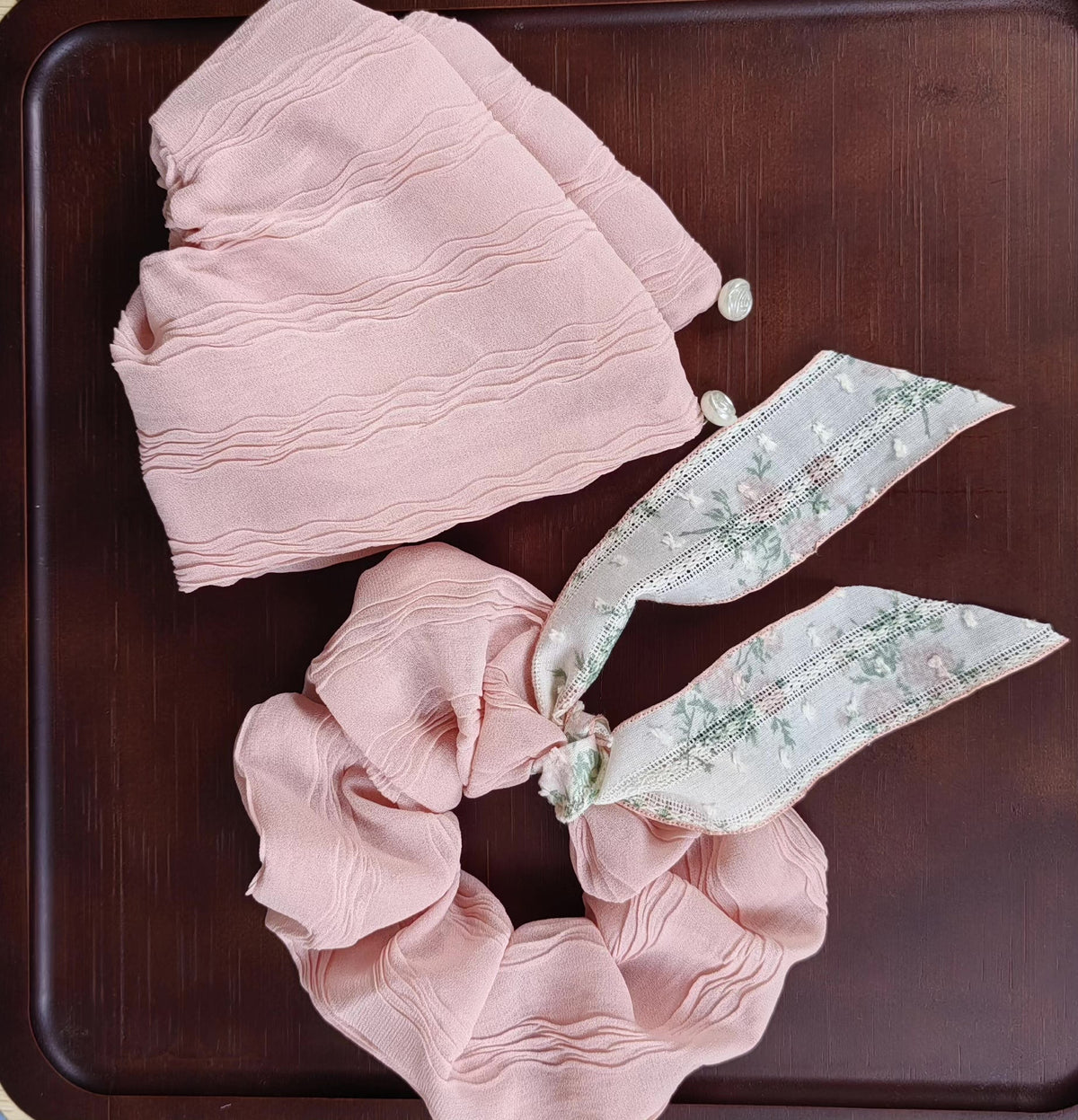 Pink Chiffon Bow Scrunchie Handmade