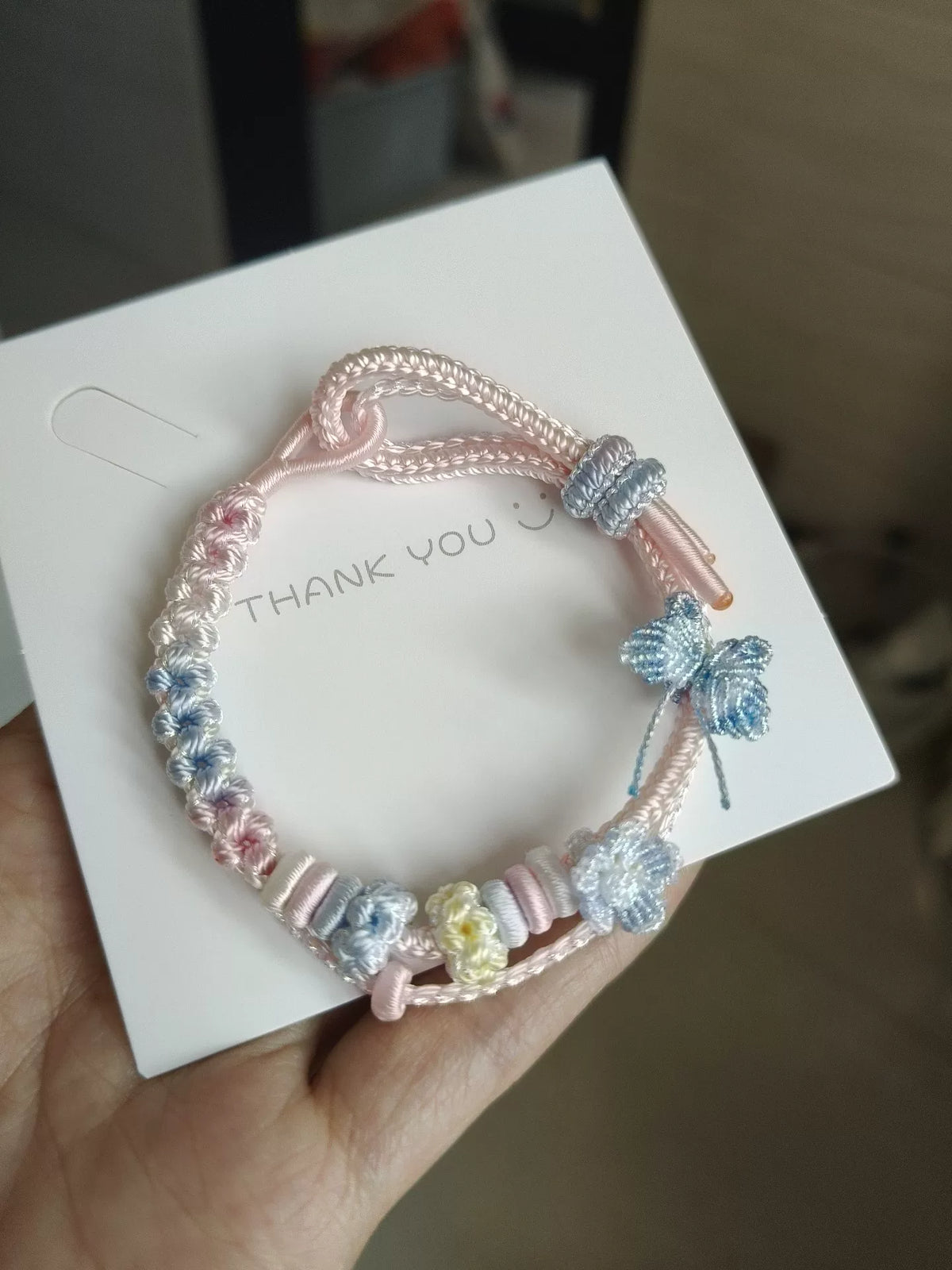 Handmade Braided Bracelet Pink Blue Gradient
