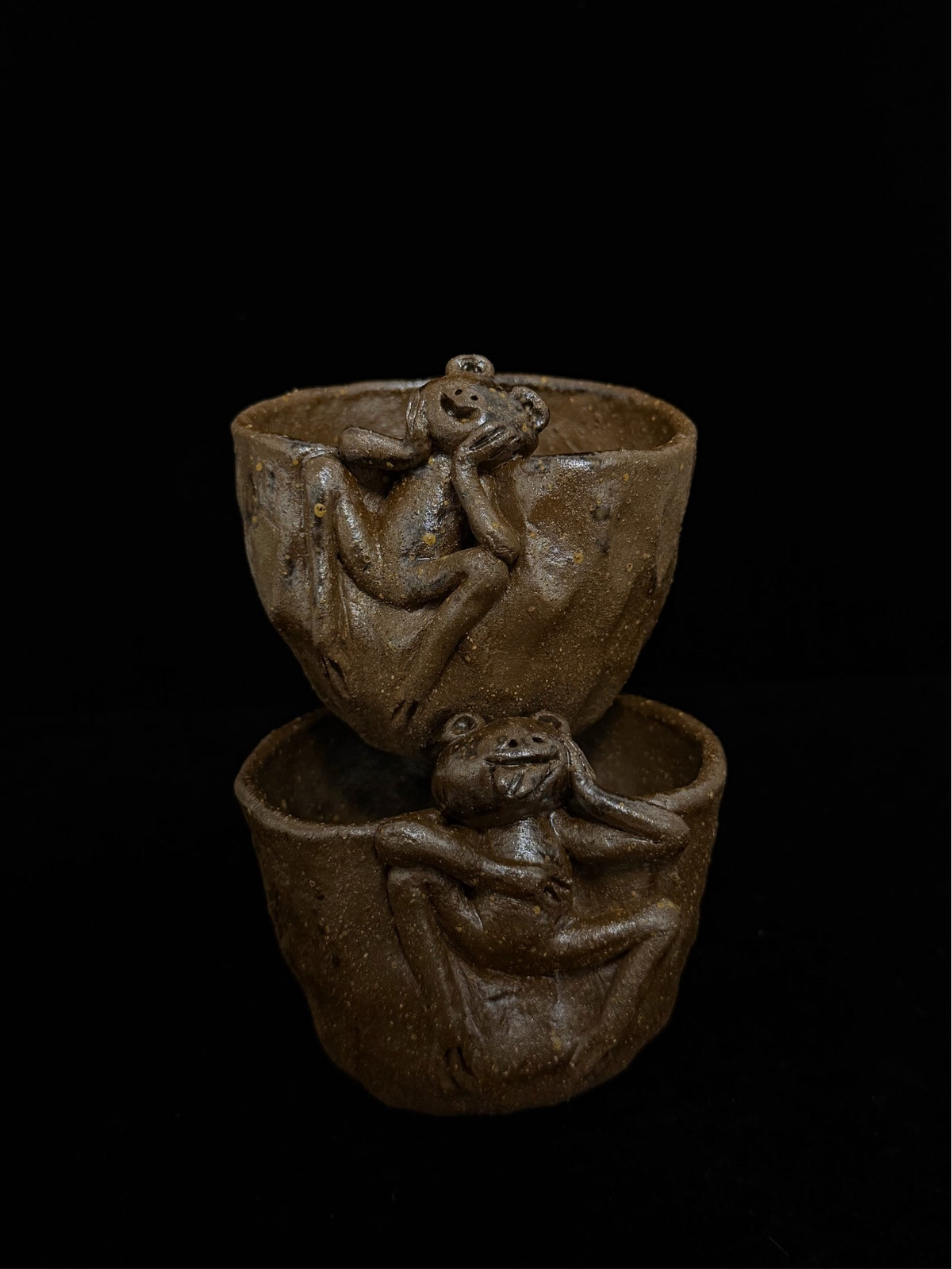 Handmade Frog Rim Ceramic Cup Pair