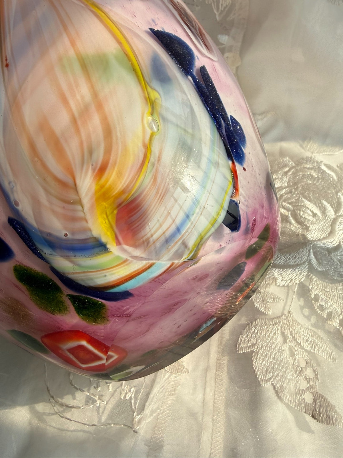 Glasvas med blommotiv vintage 35 cm