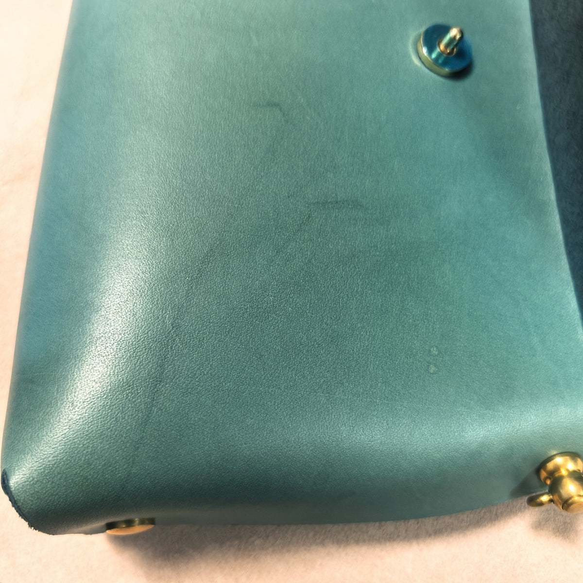 Vegetable Tanned Leather Phone Bag with Turquoise Finish