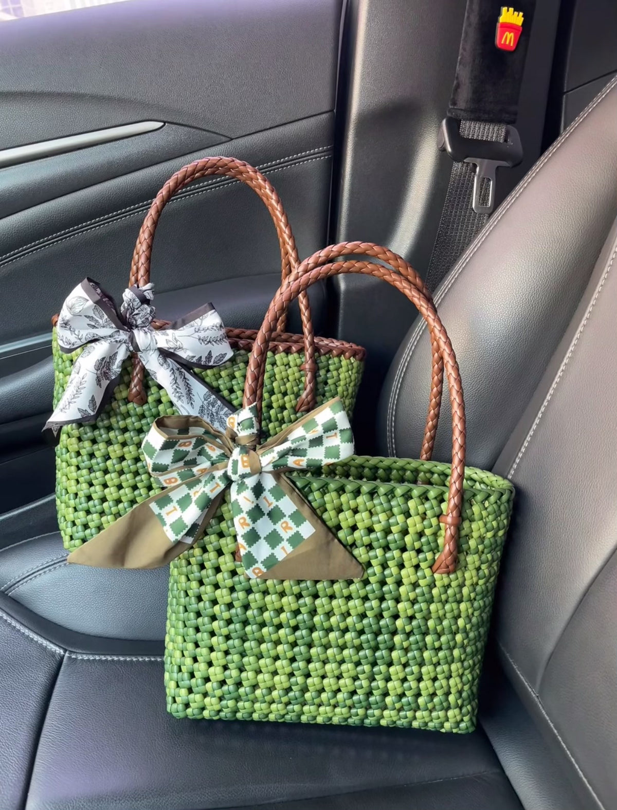 Handwoven Rattan Tote Bag Gradient Green