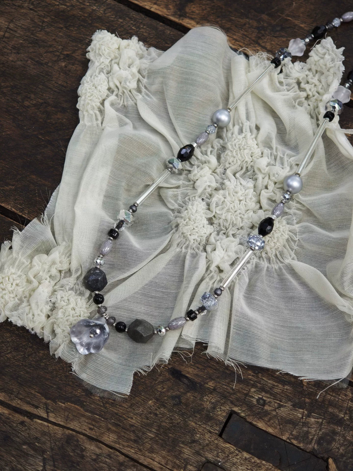 Handgakte Glacier Flower Ketting Zilver Glazen Kralen