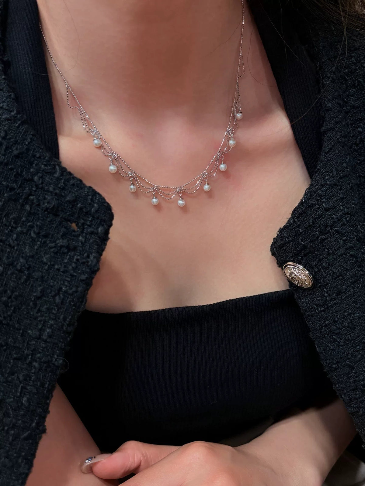 Gold Over Silver Pearl Tassel Necklace