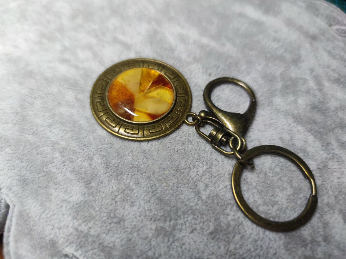 Amber Beeswax Mosaic Keychain Pendant