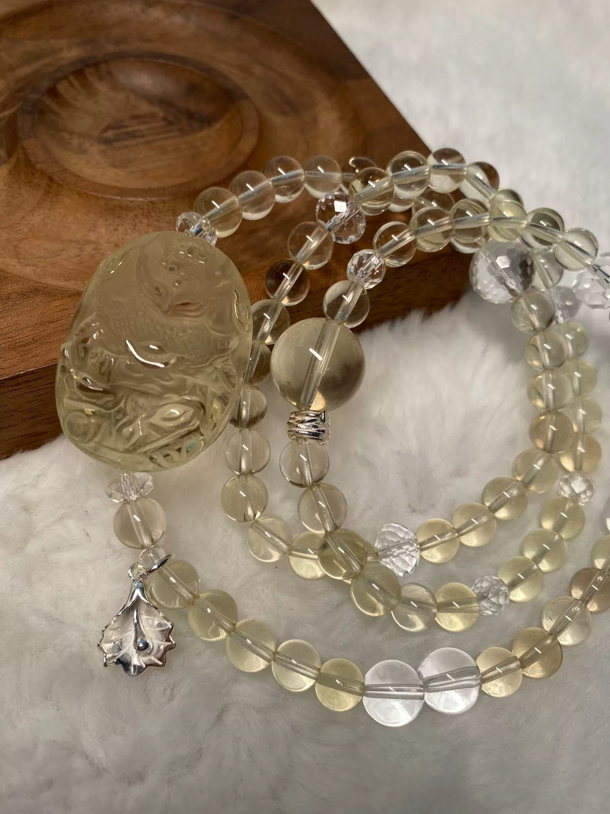 Zitronengelbes Citrin und weißes Kristall Armband mit drei Reihen
