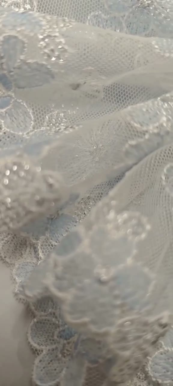 Pale Blue Floral Embroidered Lace Scrunchie