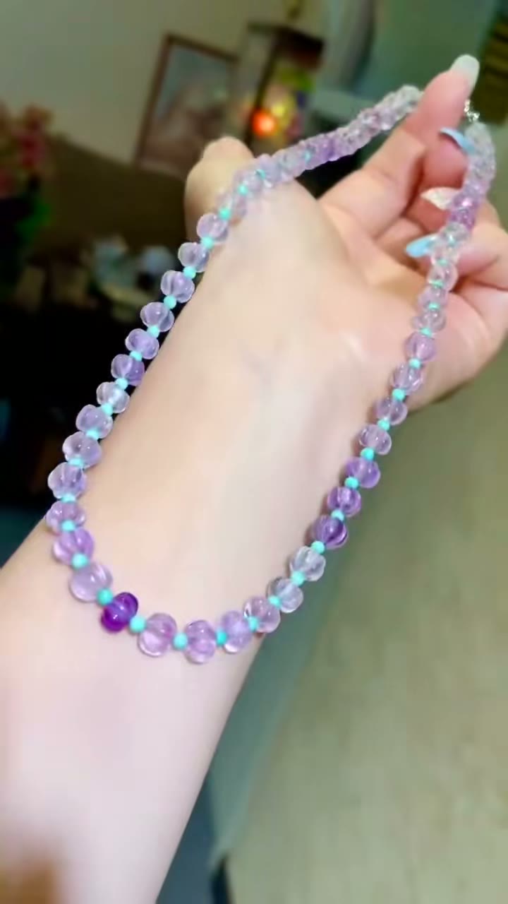 Faceted Pumpkin Amethyst Necklace with Turquoise Spacers