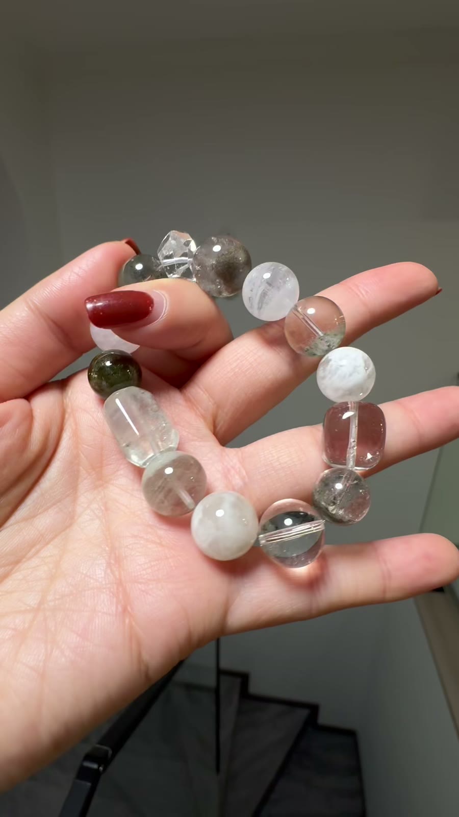 Bracelet de perles en quartz naturel vert phantom