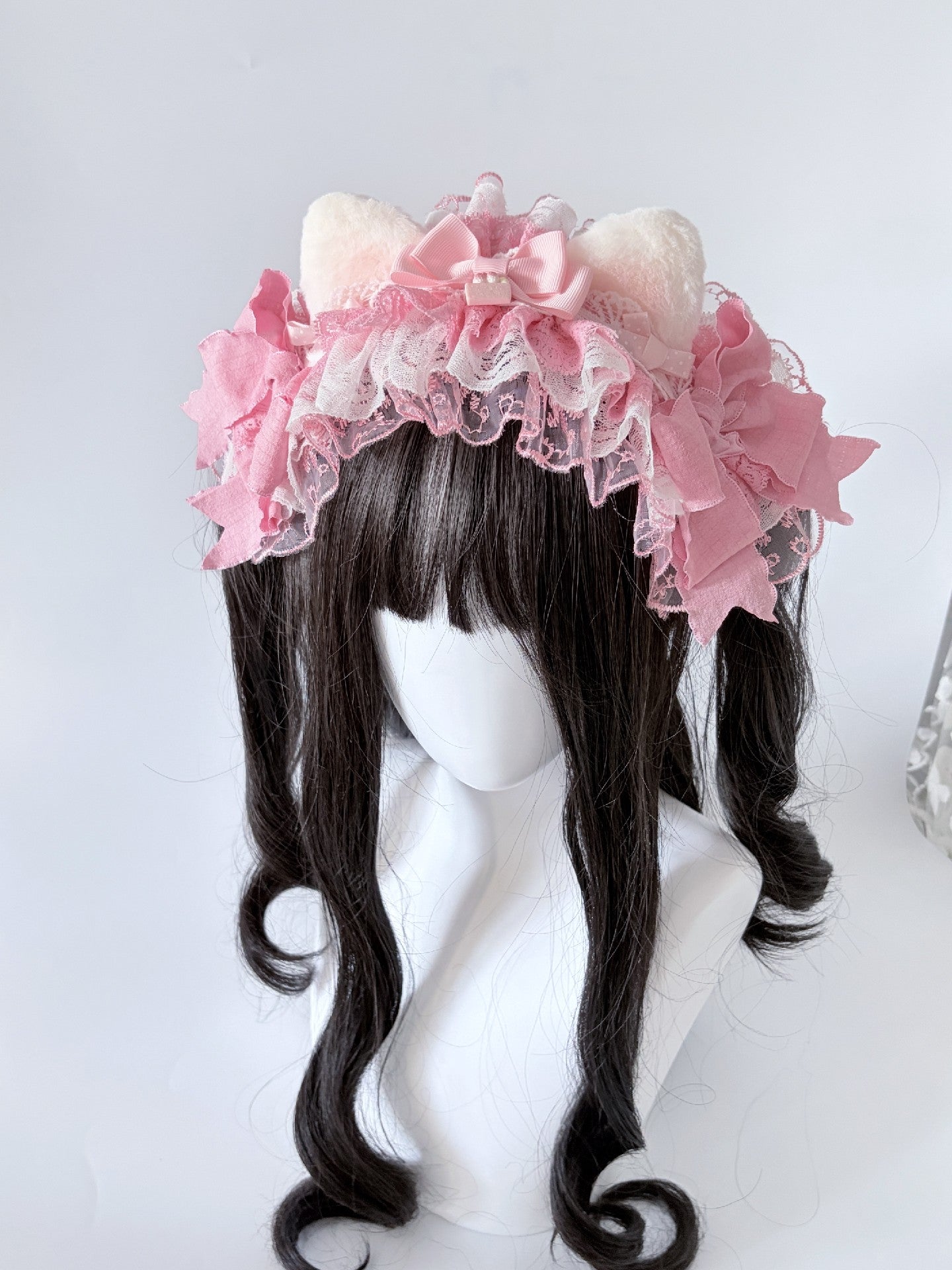 Pink Strawberry Cat Ear Lace Headband Lolita Hair Accessory