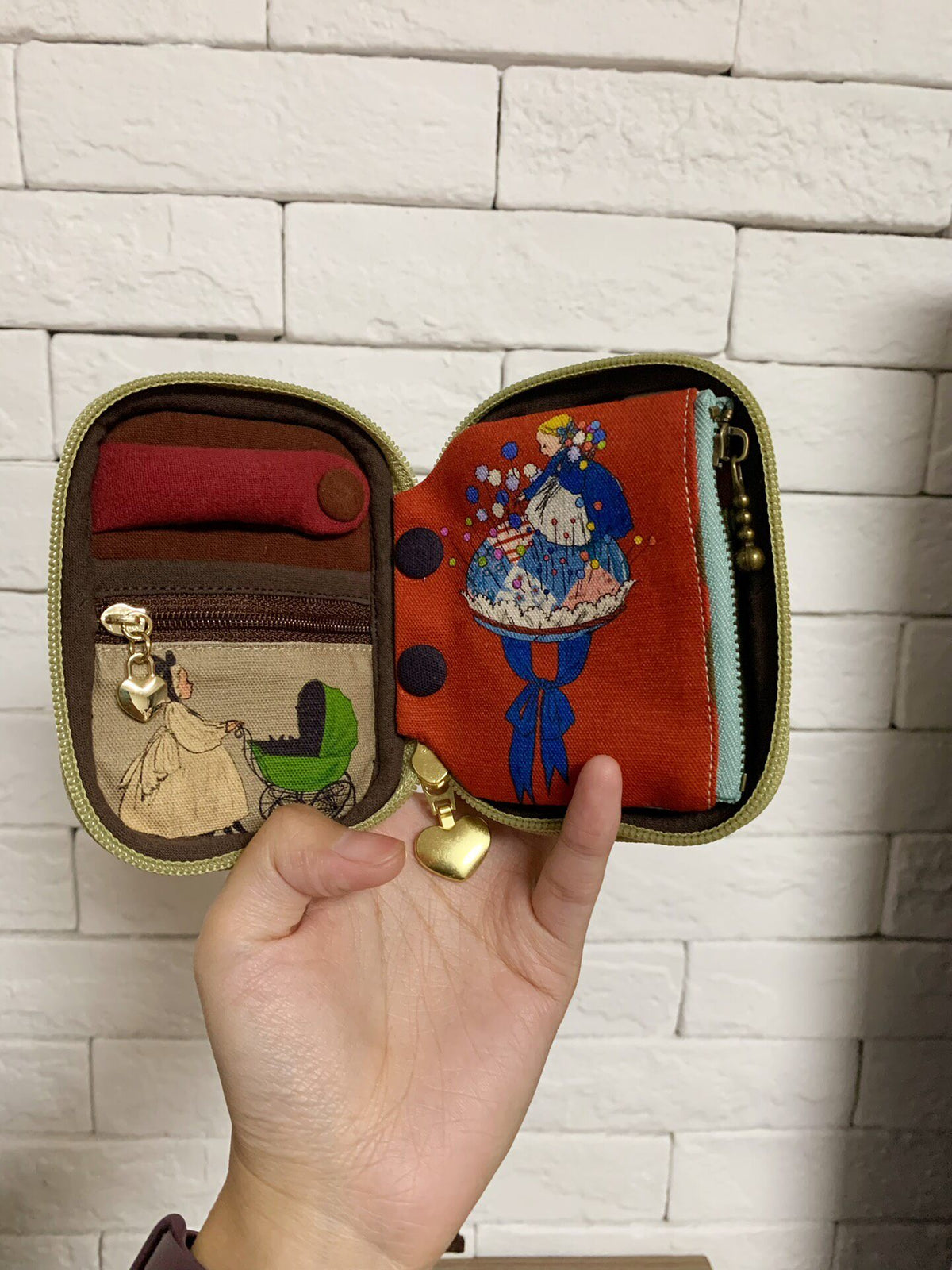 Illustrated Patchwork Zippered Pouch with YKK Zipper