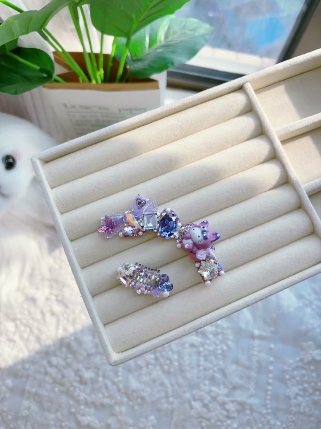 Purple Crystal Frog Pet Hair Clip Set