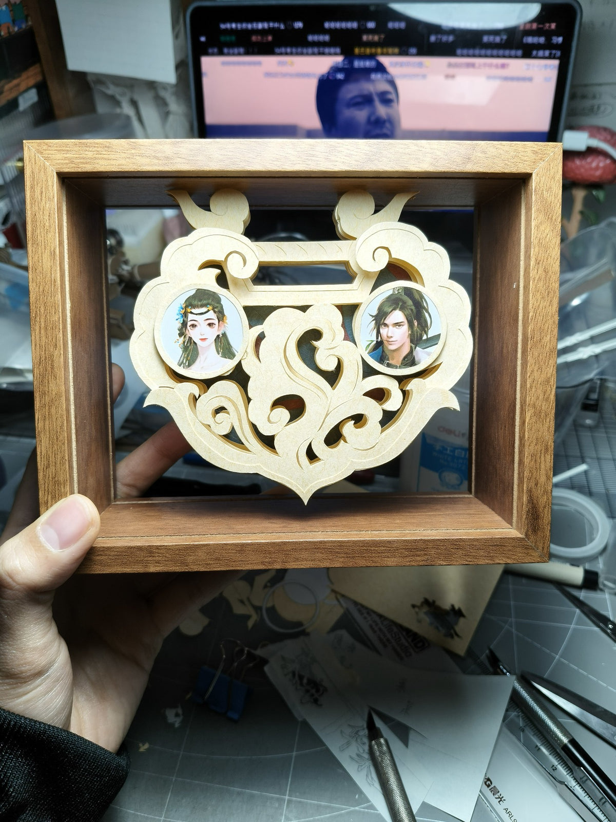 Yi Meng Jiang Hu Wish Lock Paper Carving Display