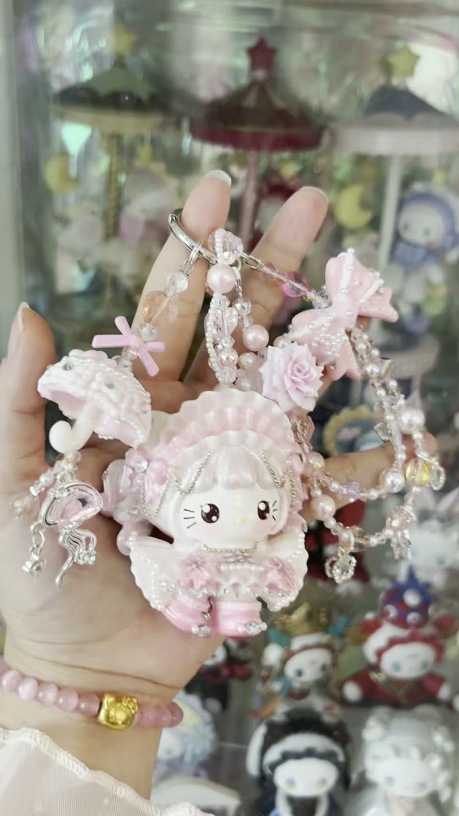 Handgefertigter Hello Kitty Braut-Perlen-Telefonanhänger