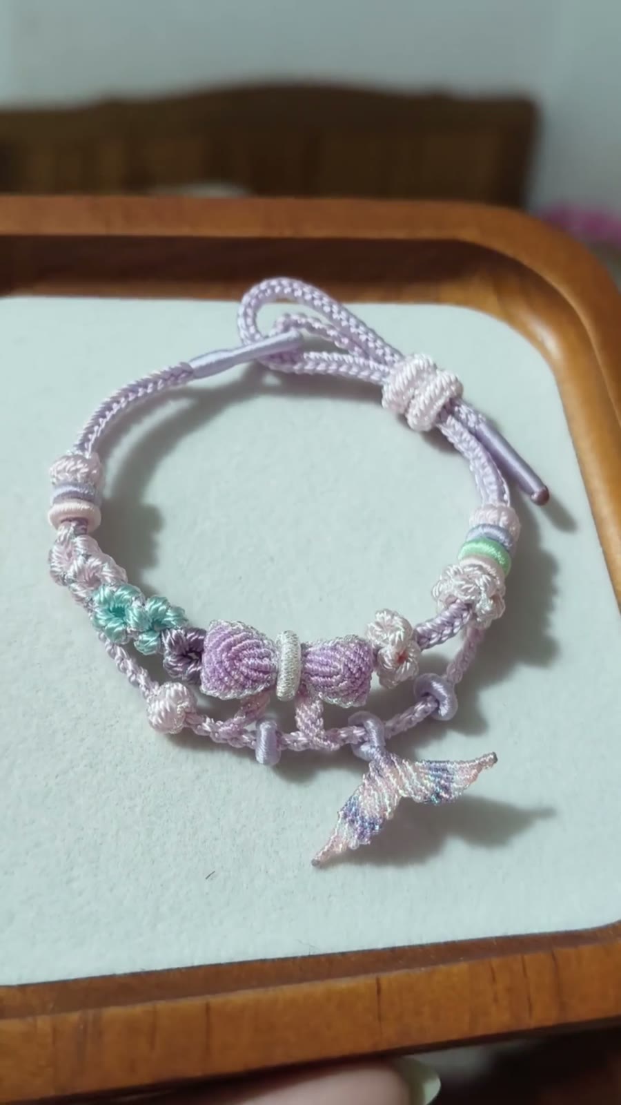 Hand Braided Cord Bracelet Pink Purple Gradient