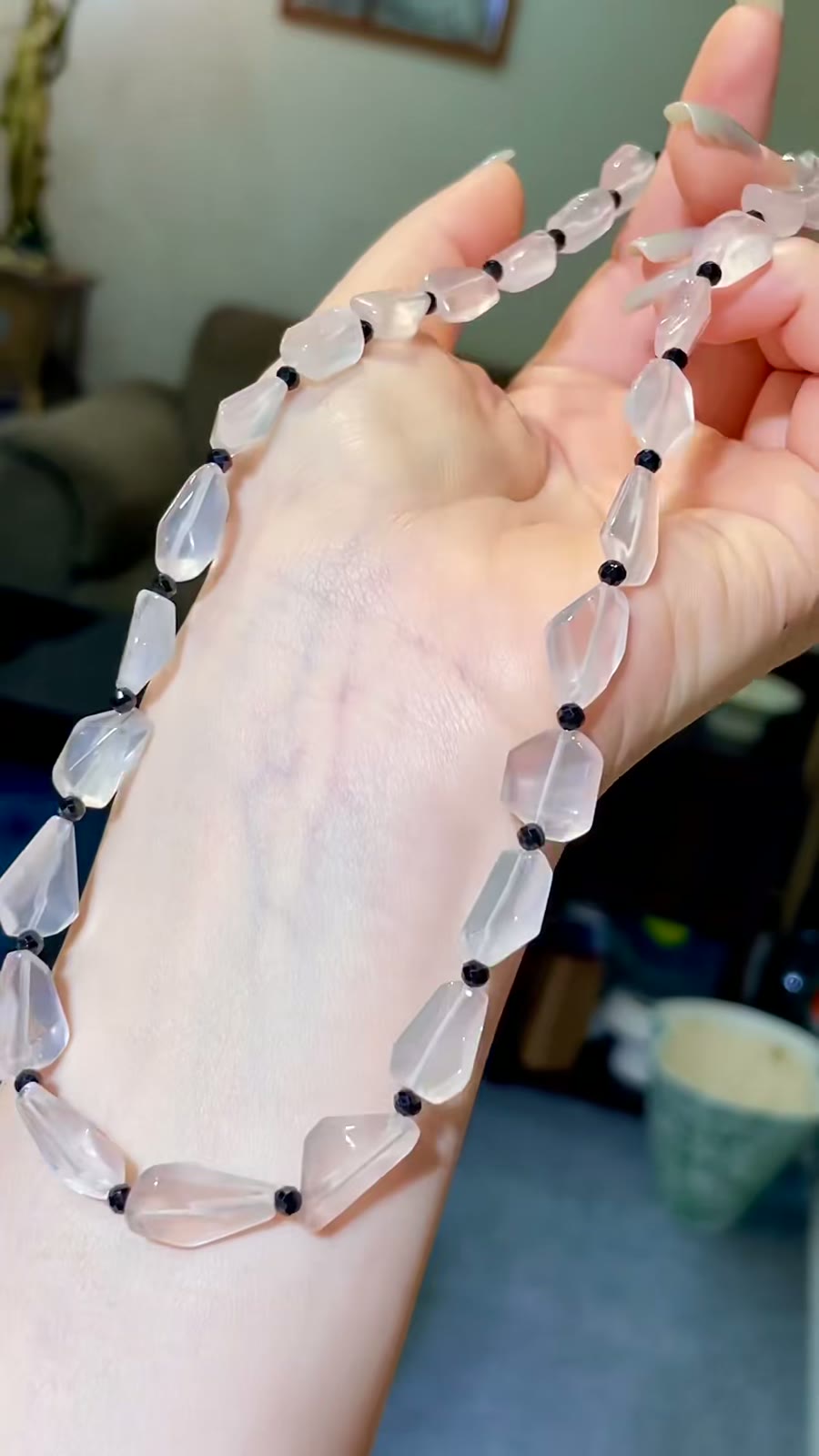 Rose Quartz and Black Spinel Beaded Necklace