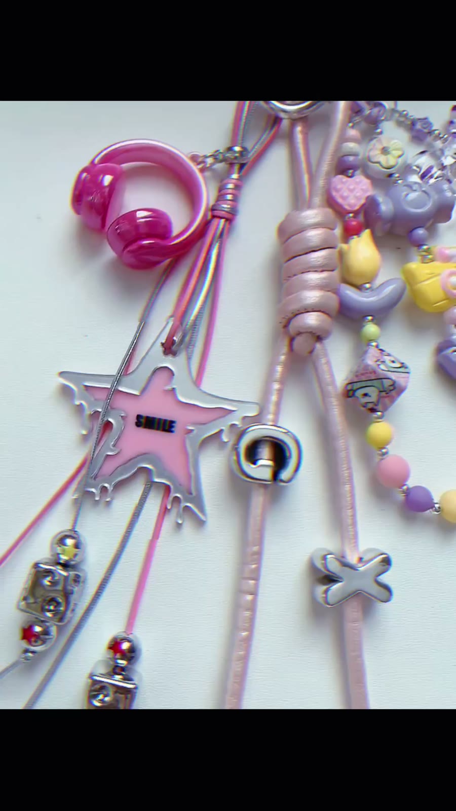 Pink Star Beaded Bag Charm Keychain