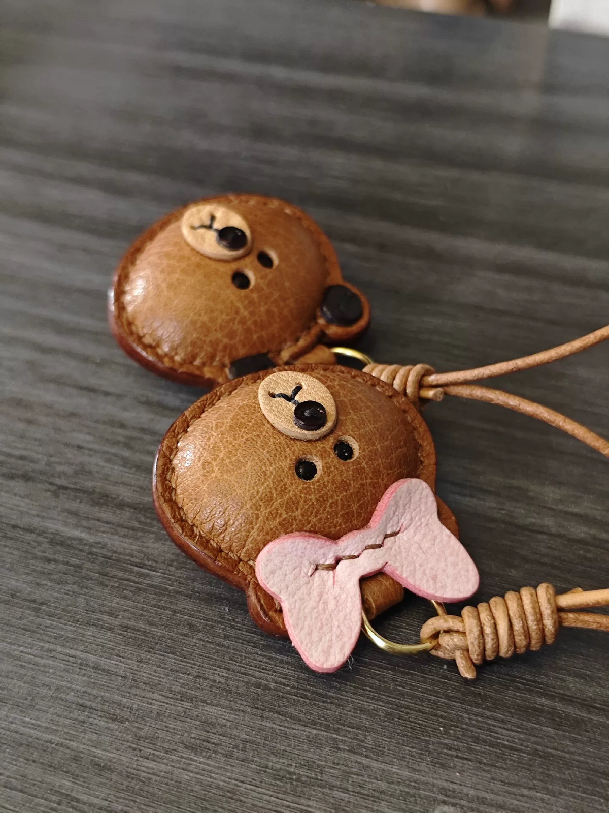 Handmade Brown Bear Leather Bag Charm