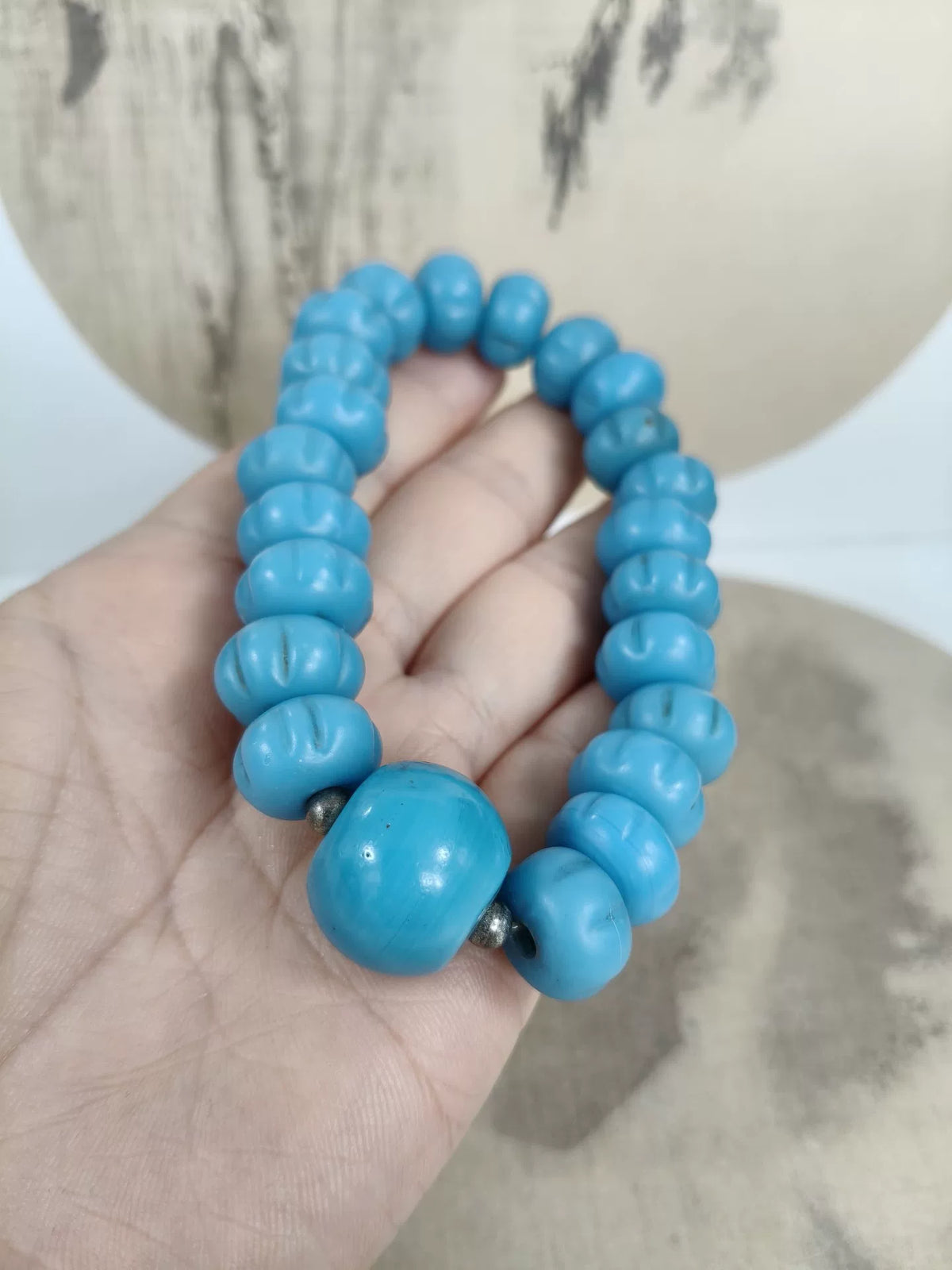 Vintage Liuli Glass Melon Bead Bracelet Turquoise