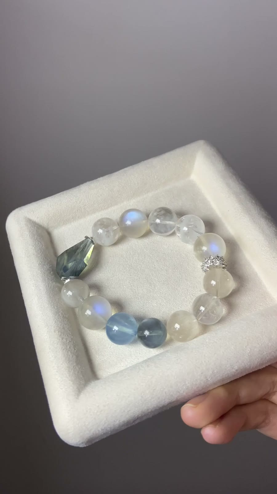 Crystal Beaded Bracelet with Moonstone and Quartz